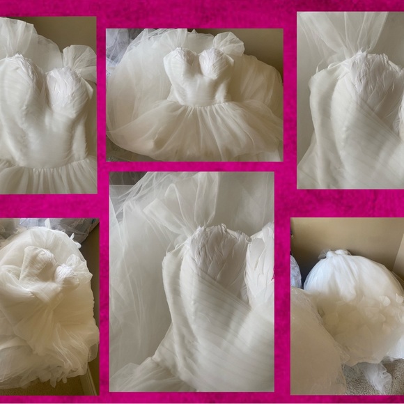 Handmade Wedding Dress Tulle Floral butterfly Appliqués, Feather Bust Long Train - Picture 9 of 17